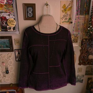 Patchwork Exposed Stitch Tunic Sweater Women's Small Purple Distressed Acid Wash